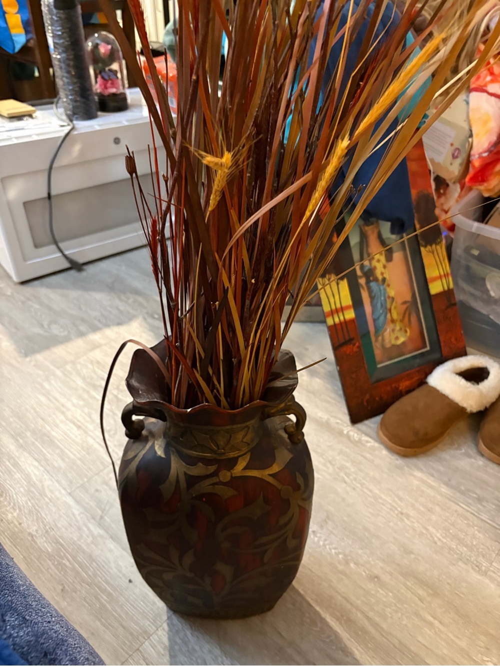 Rustic Brown and Gold Decorative Metal Floor Vase - Unbranded